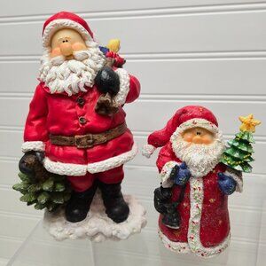 (2) Holiday Merry Christmas Collection Santa Claus Figurine Decoration 5.5"/8.5"